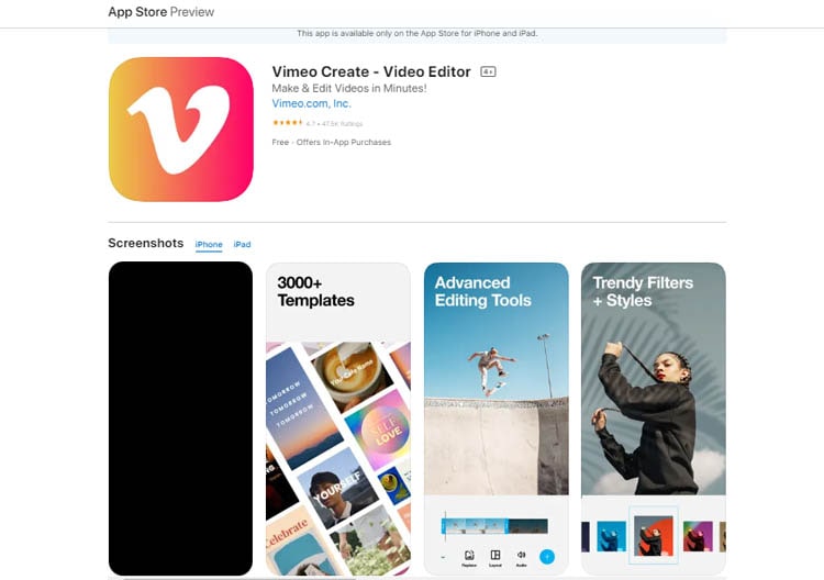 vimeo create on app store
