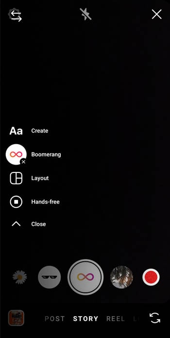 tap the boomerang menu on the instagram camera