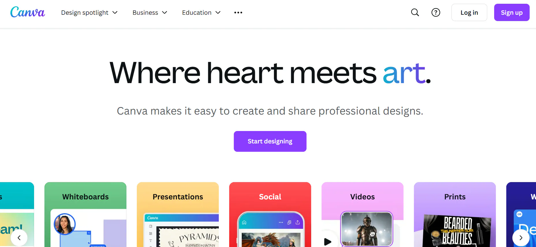 canva homepage