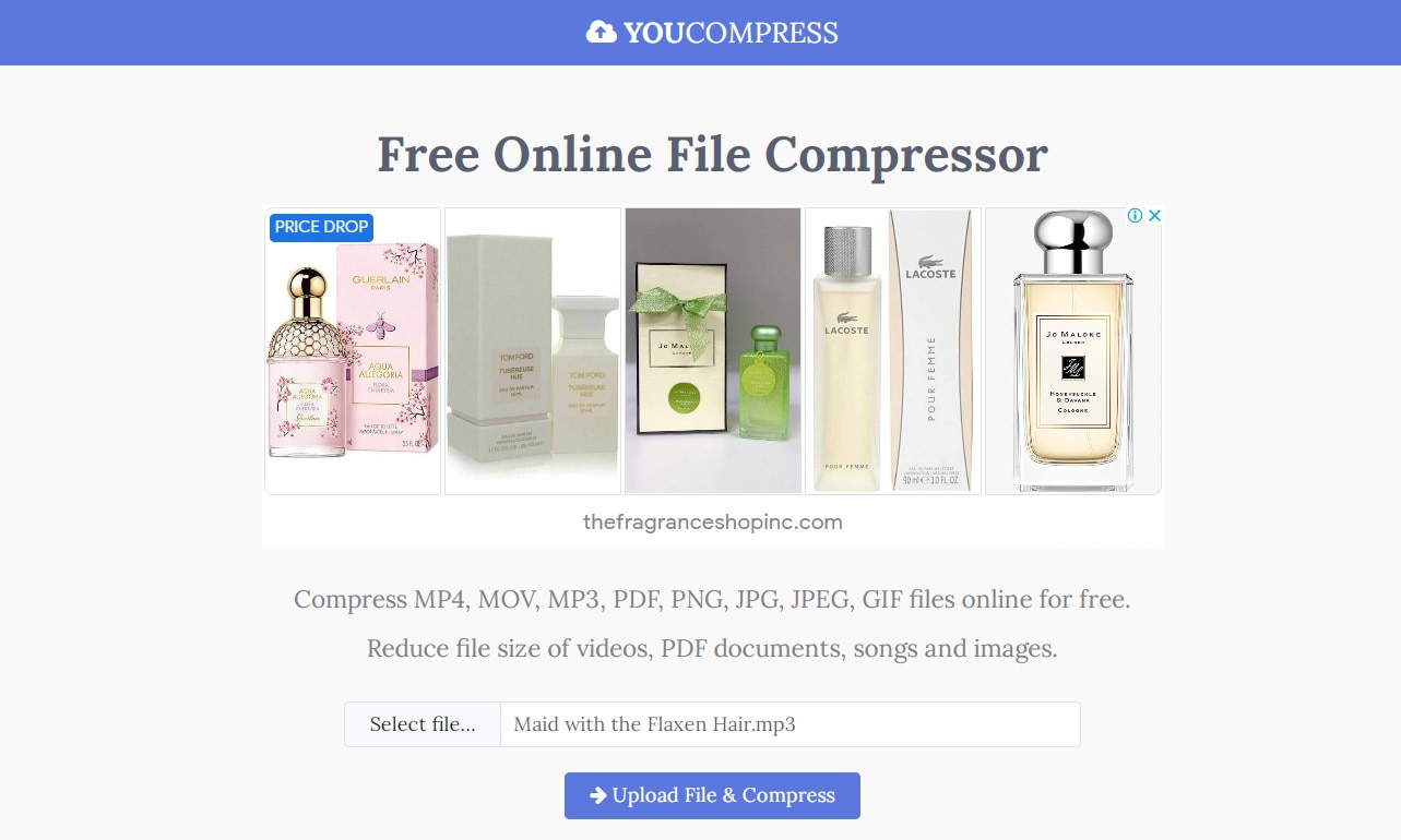 shrink mp3 file with youcompress.com