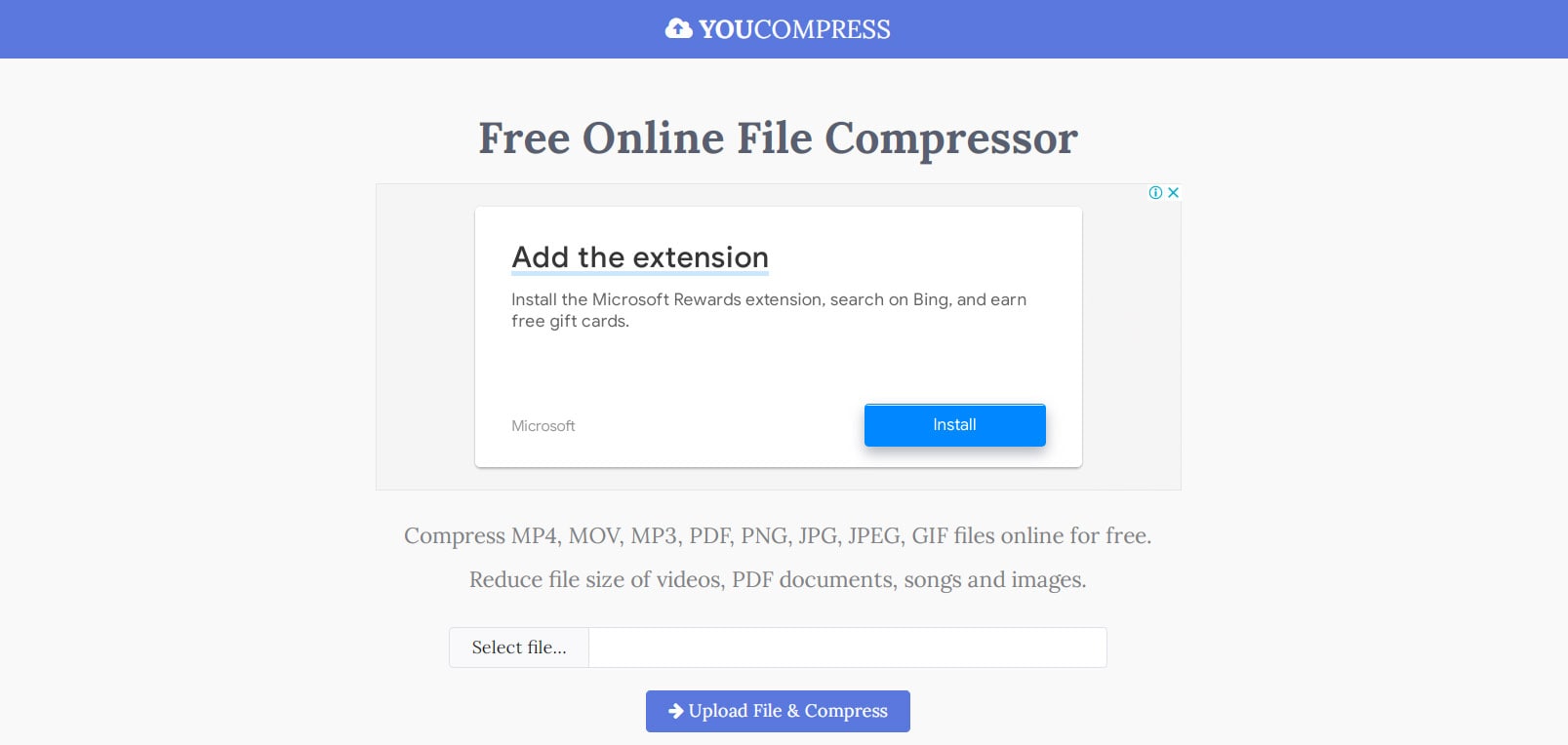 compressing audio files with youcompress.com