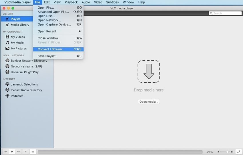 Inicie o VLC media player para Mac e carregue o seu arquivo