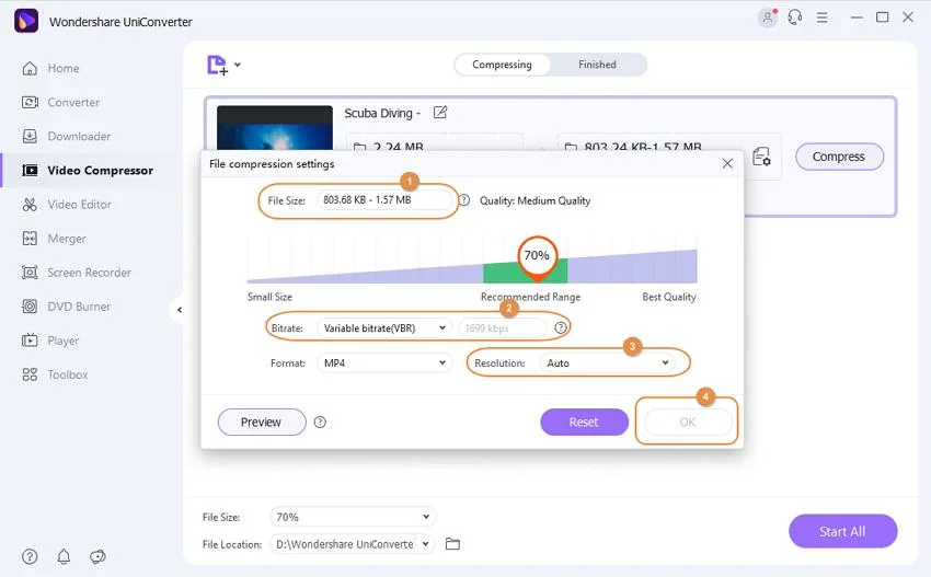 customize compression settings