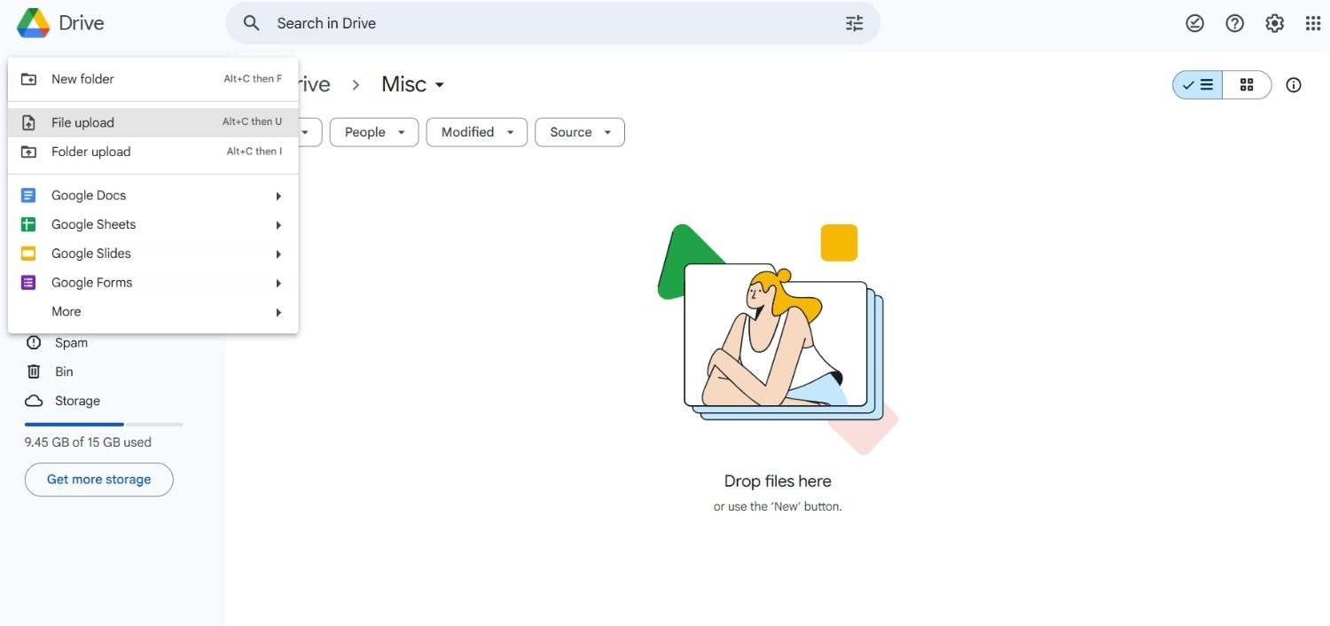 google drive file upload