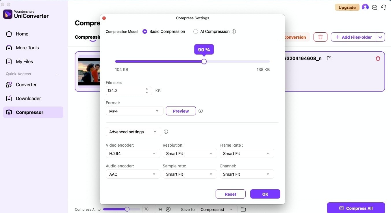 wondershare uniconverter advanced settings