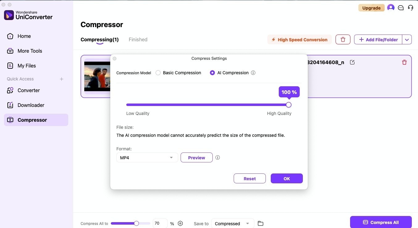 wondershare uniconverter ai compression