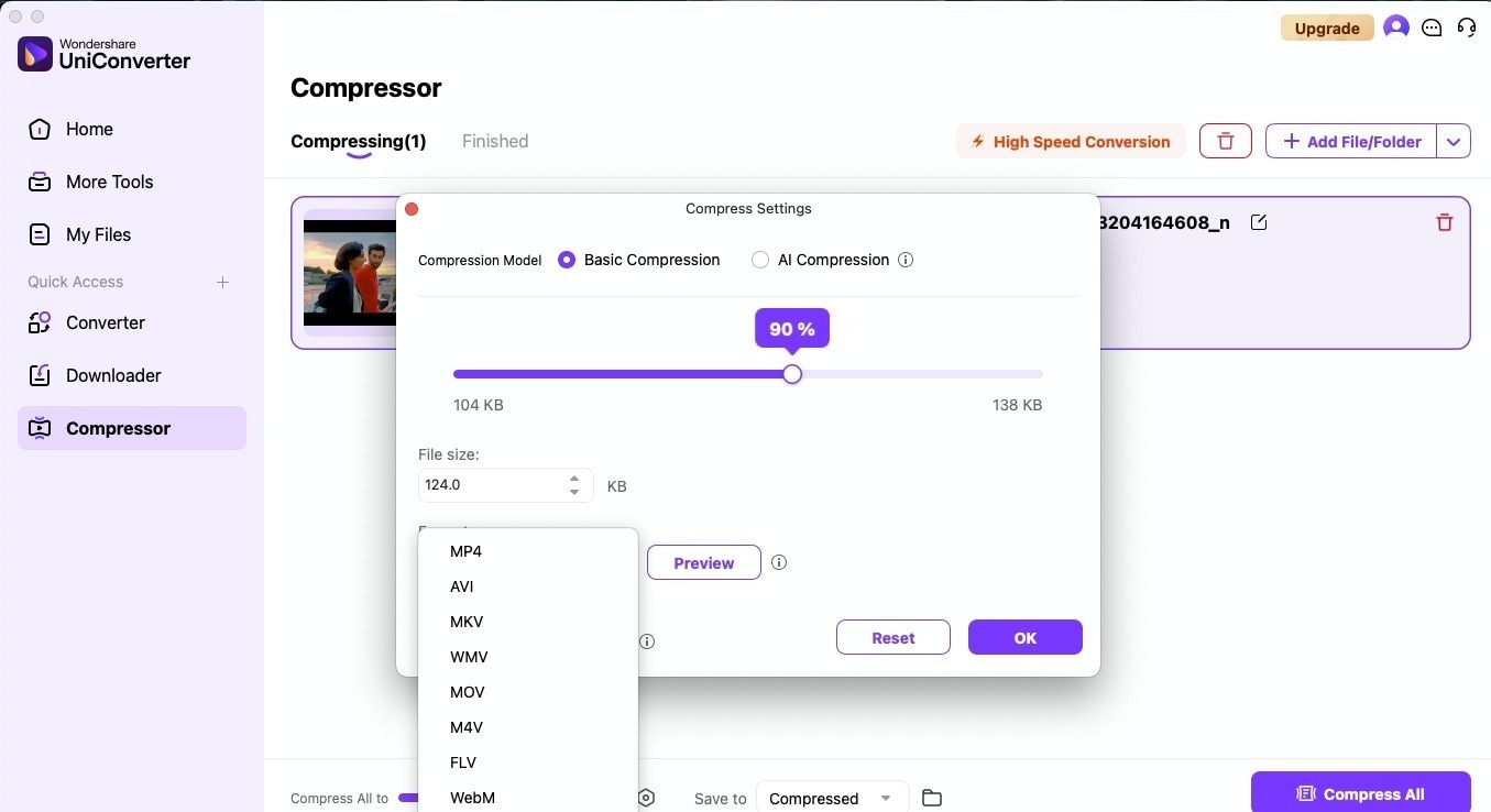 wondershare uniconverter basic compression