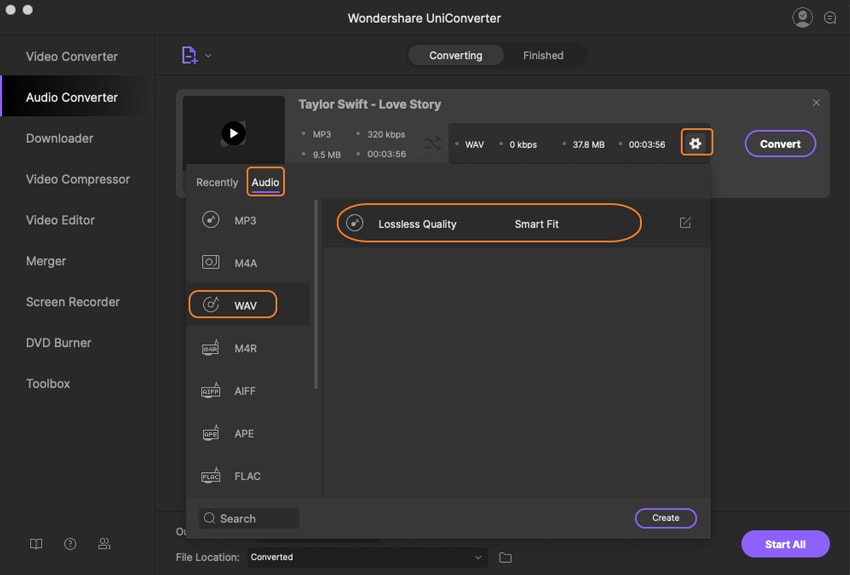 choose wav as output format mac