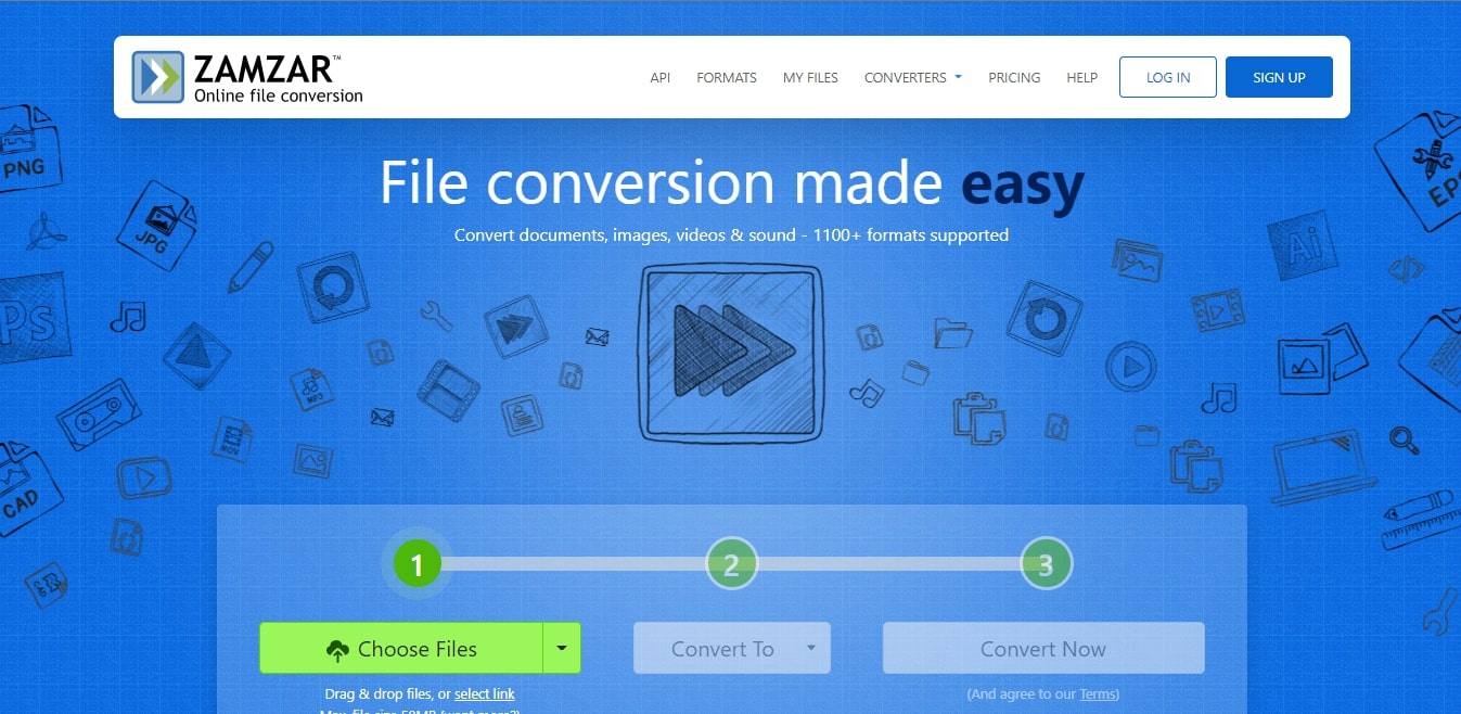 Zamzar online file conversion user interface