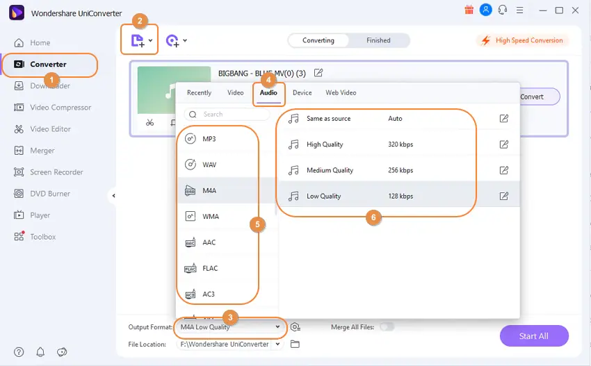 start to convert mp3  to other fprmat by Wondershare UniConverter