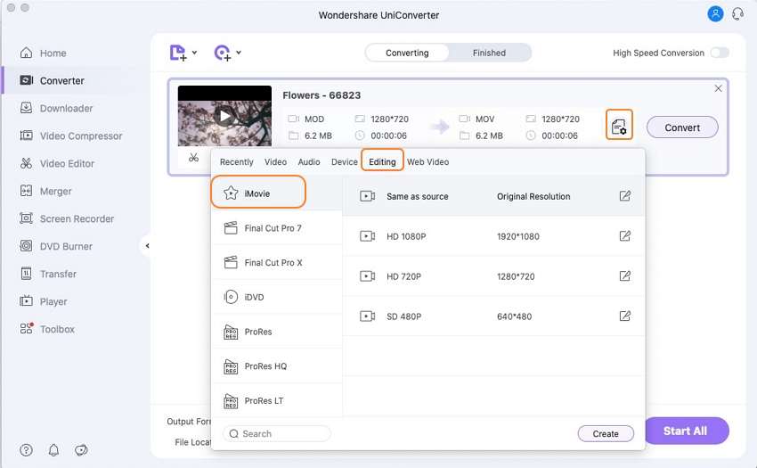 select iMovie for MOD files