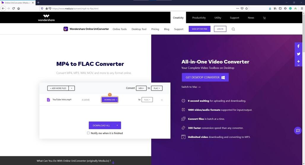 convert MP4 to FLAC by Online UniConverter