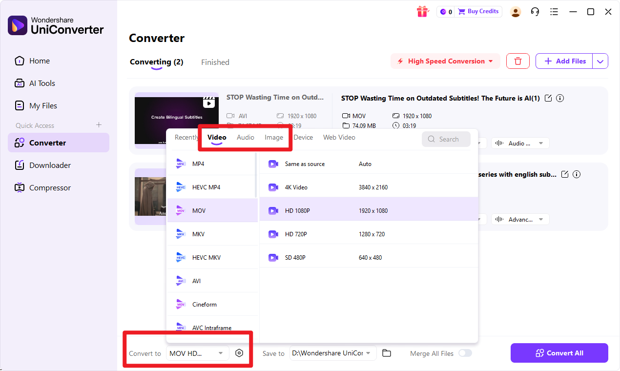 mpeg-2 vs h.264 Part 5. Step-by-Step Guide to Convert MPEG-2 to H.264 Using UniConverter step 3 illustration