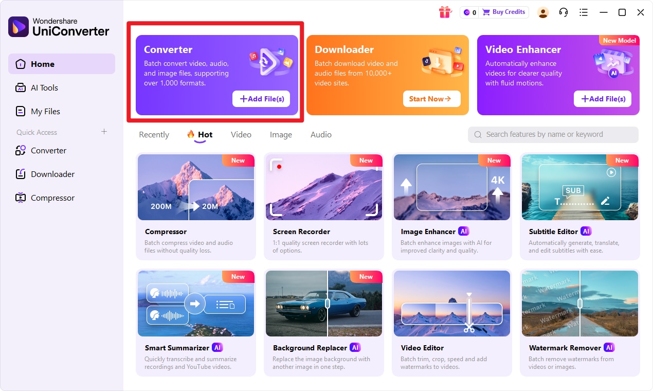 mpeg-2 vs h.264 Part 5. Step-by-Step Guide to Convert MPEG-2 to H.264 Using UniConverter step 1 illustration