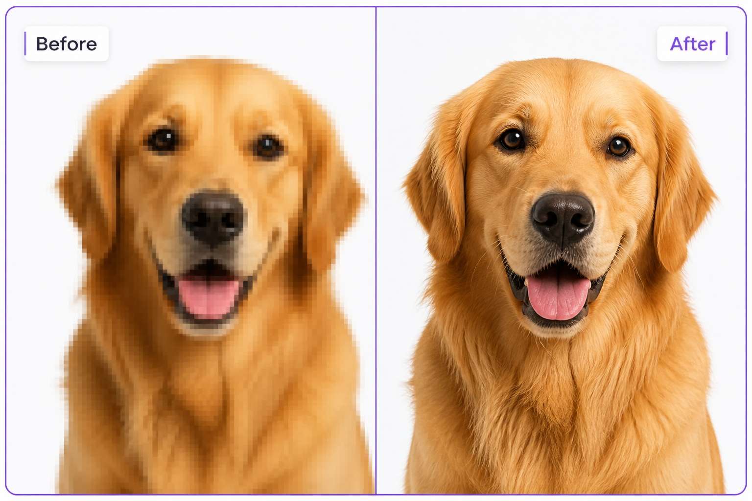 Before and after comparison: converting a low resolution picture to high resolution with AI upscaling
