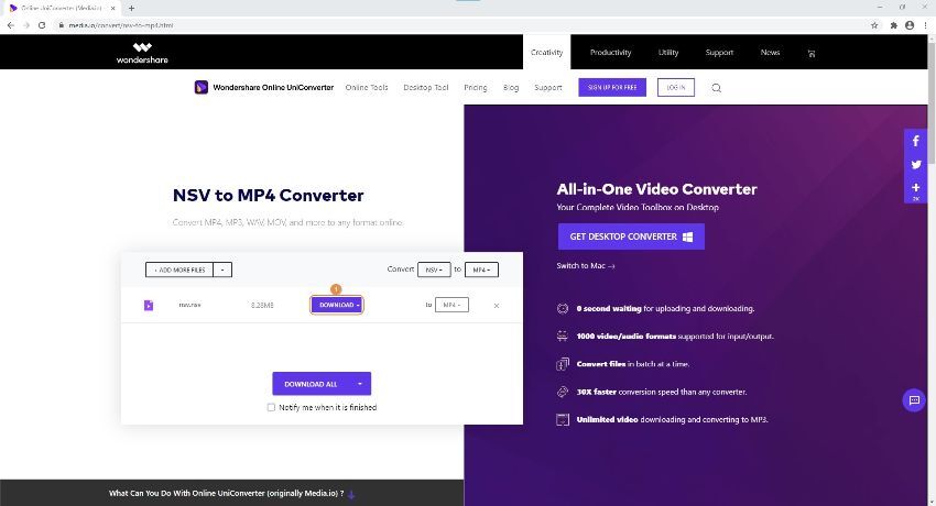 convertissez le fichier NSV par Media.io