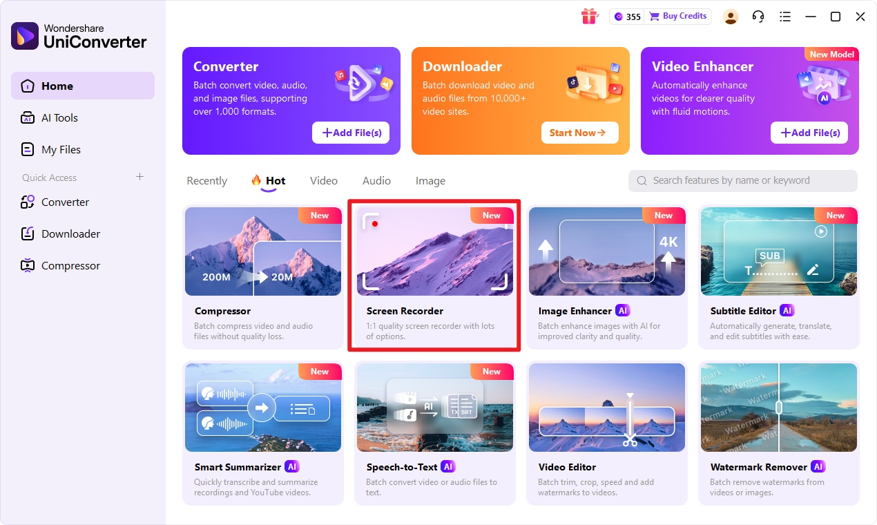 Select Audio Recorder in UniConverter