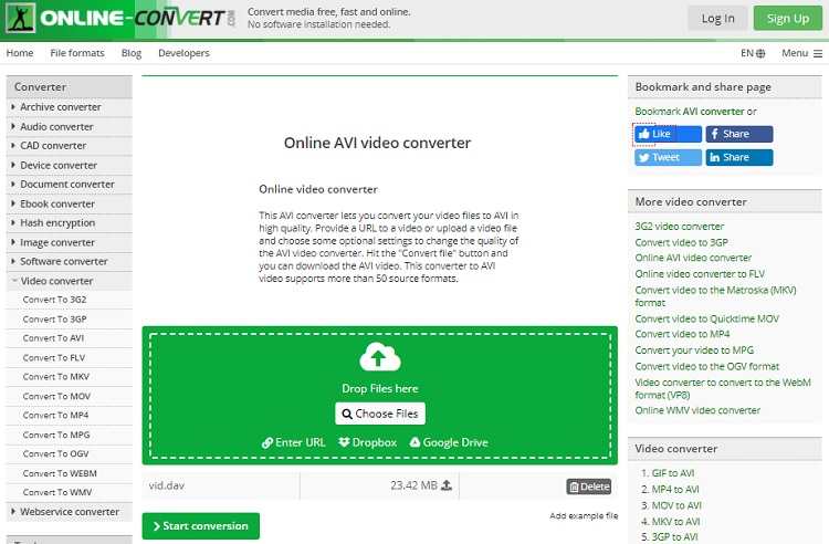 Convertir DAV en AVI en ligne gratuitement 