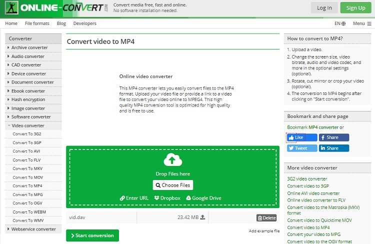 Online DAV to MP4 Converter - Online-Convert