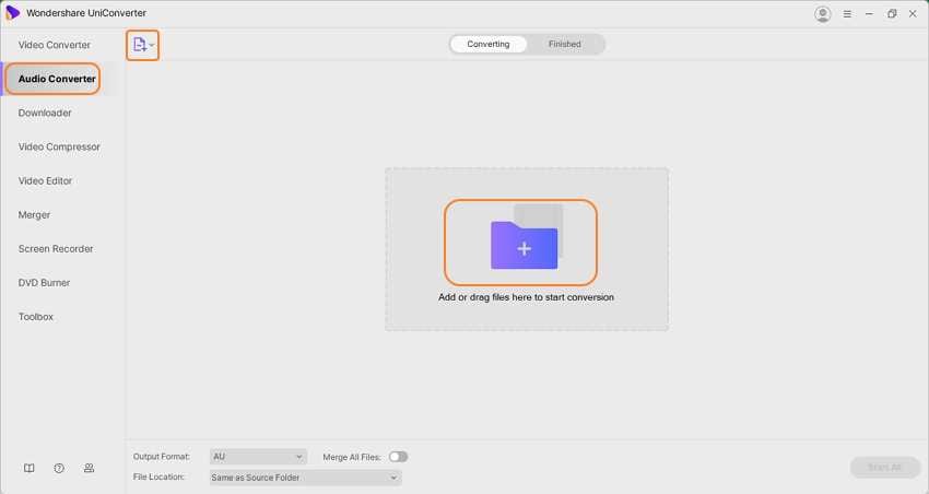 Abre Wondershare UniConverter y añade archivos MP3