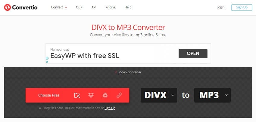 Convertir DivX a MP3 en línea con Convertio