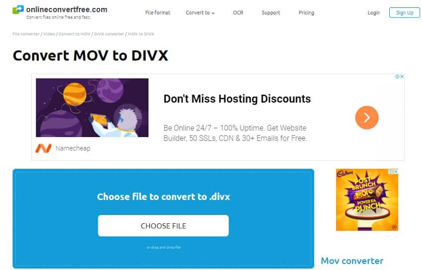 Convertir MOV en DivX en ligne avec Onlineconvertfree