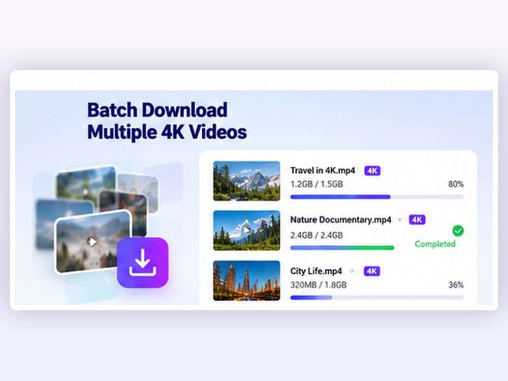 Batch 4K video downloader queue with multiple video links