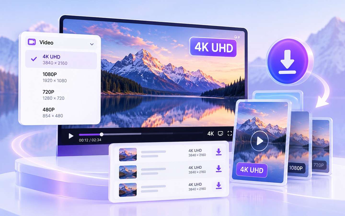 UniConverter 4K video downloader interface with UHD resolution settings and download queue