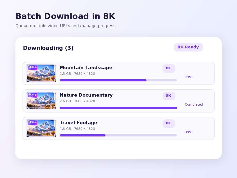 Multiple authorized 8K video URLs in UniConverter download queue