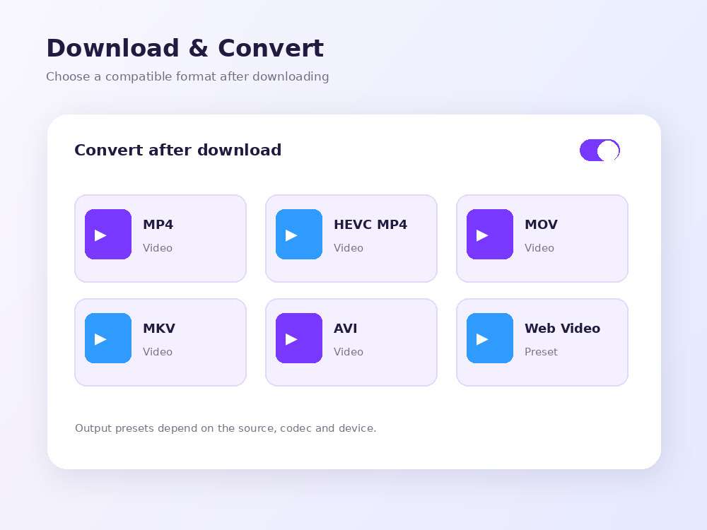 Output formats and conversion workflow after downloading 8K videos