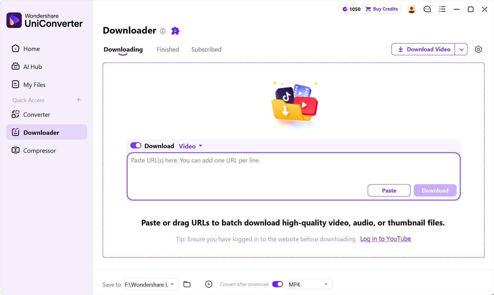 Copy and paste a video link in UniConverter Downloader