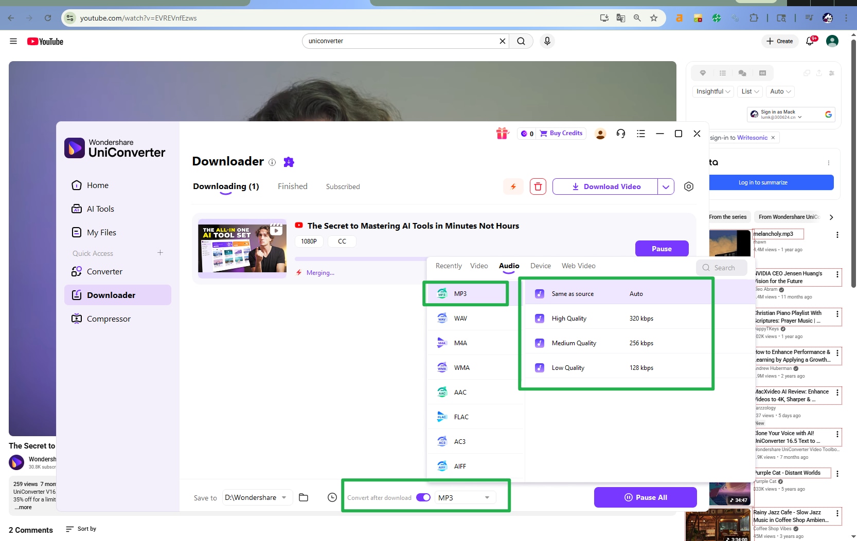 choose mp3 as output format