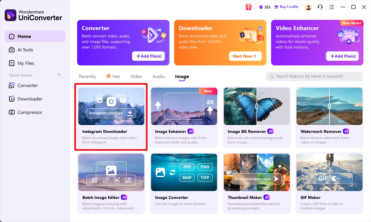 open uniconverter instagram downloader