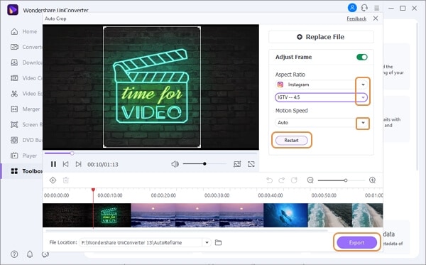 automatically crop the video as the tool offers preset Aspect Ratios
