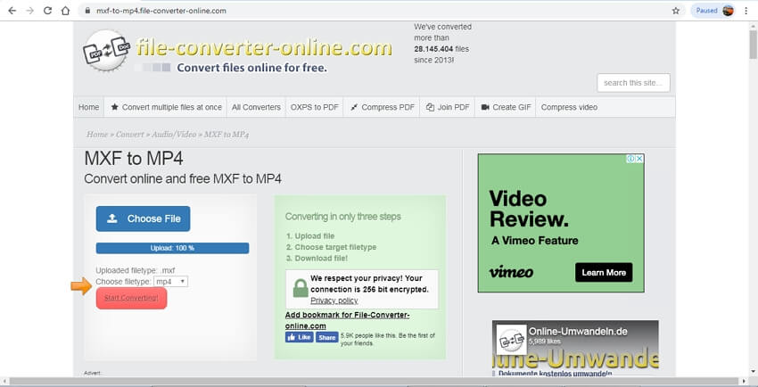 mxf to mp4 online - FileConverterOnline
