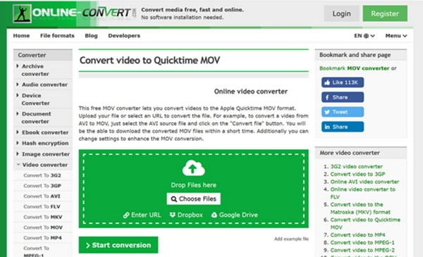 convert AVI to MOV by Online-Convert