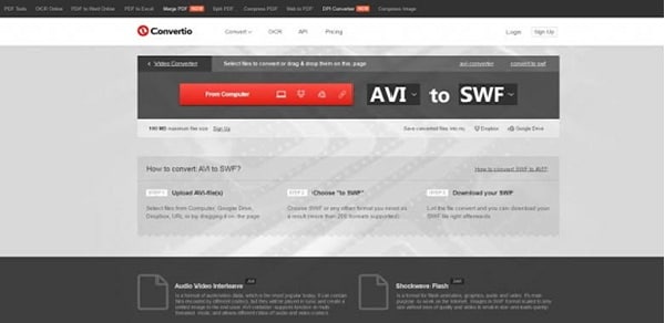 converti AVI in SWF online con Convertio