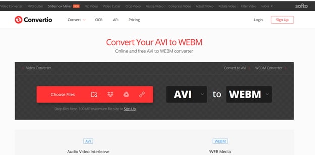 converti AVI in WebM con Convertio