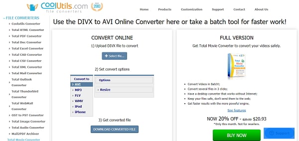 convert DivX to AVI online by CoolUtils online DIVX to AVI converter