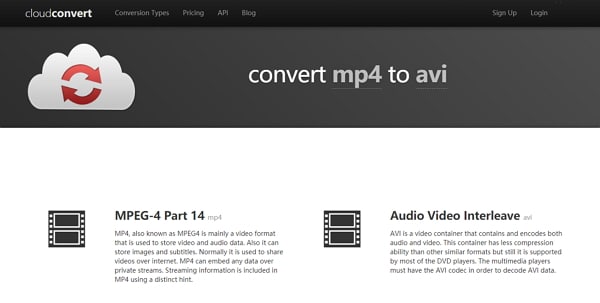convert MP4 to AVI by Cloud Convert