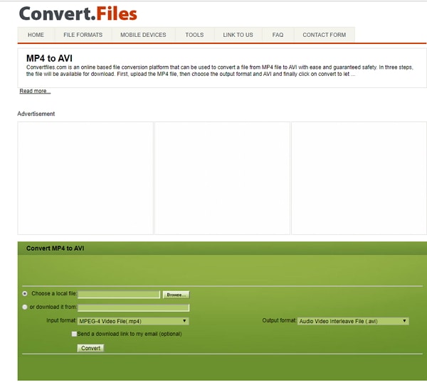 convert MP4 to AVI by Convertfiles