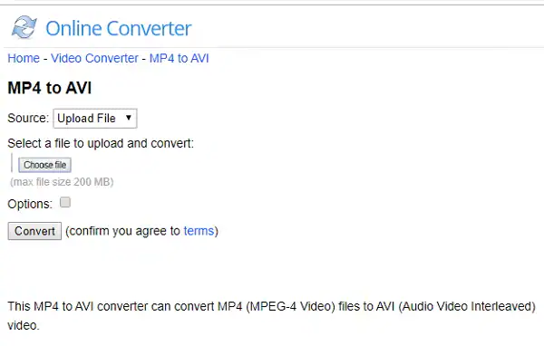 Conversion en ligne Conversion de MP4 en AVI Converter