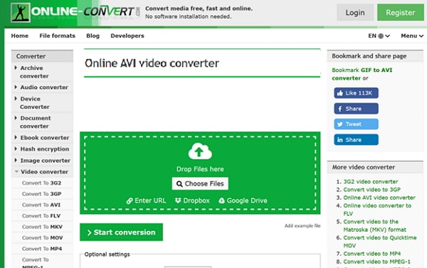 convert MP4 to AVI by Online-Convert