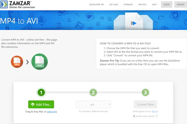 convert avi to mp4 online more than 100mb free