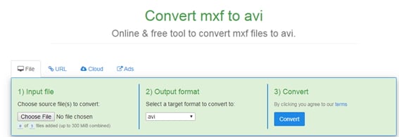 convertire MXF in AVI con Freefileconvert