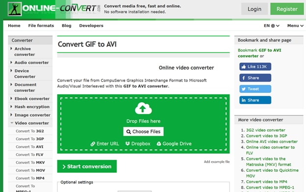 converti GIF in AVI con Videoonline-convert