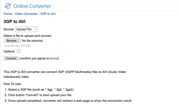 convert 3GP to AVI by Online 3GP to AVI Converter