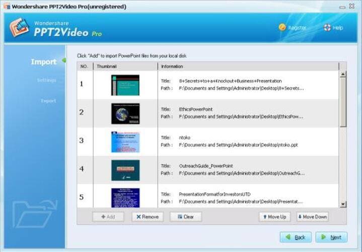Launch Wondershare PowerPoint AVI tool and add PPT files