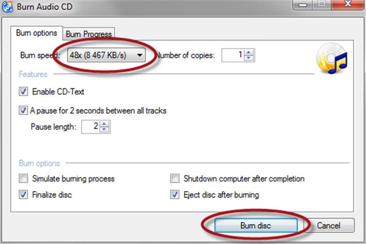 burn audio files to CD/DVD