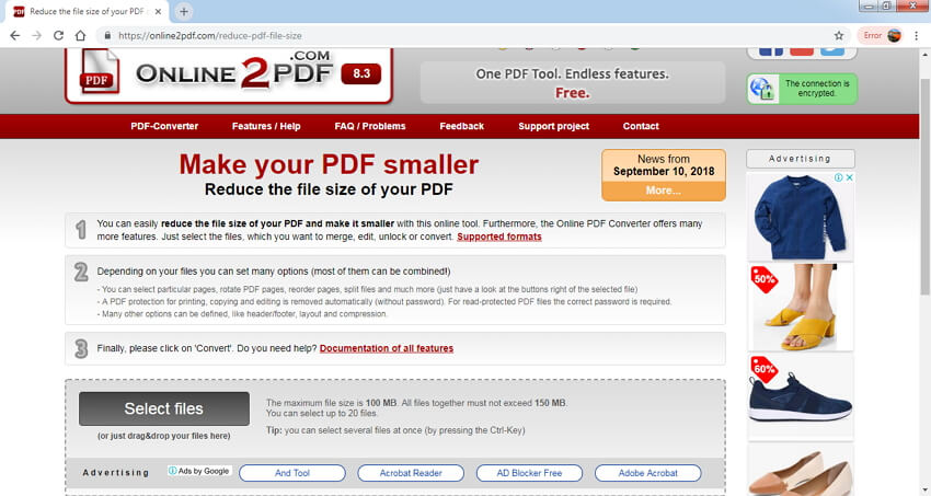 online document size reducer - online2pdf